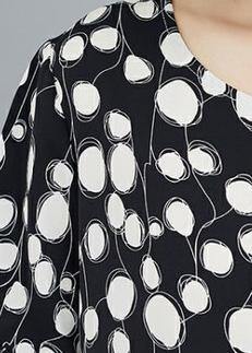 Organic Black Dotted Clothes O Neck Patchwork Knee Dress