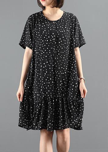 Organic Black Dotted Dresses O Neck Patchwork Art Dresses