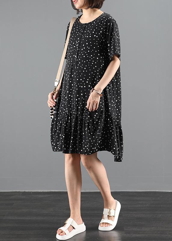 Organic Black Dotted Dresses O Neck Patchwork Art Dresses