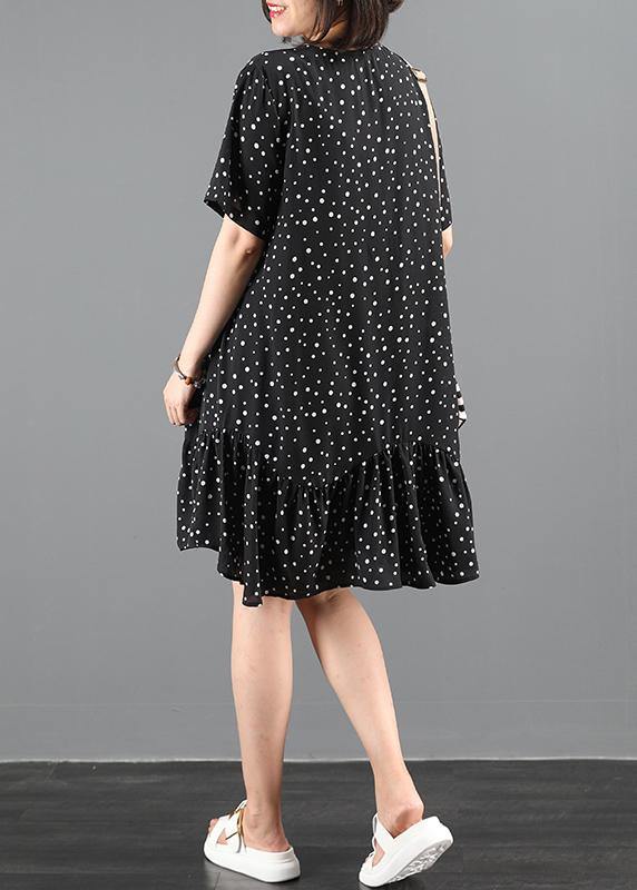 Organic Black Dotted Dresses O Neck Patchwork Art Dresses