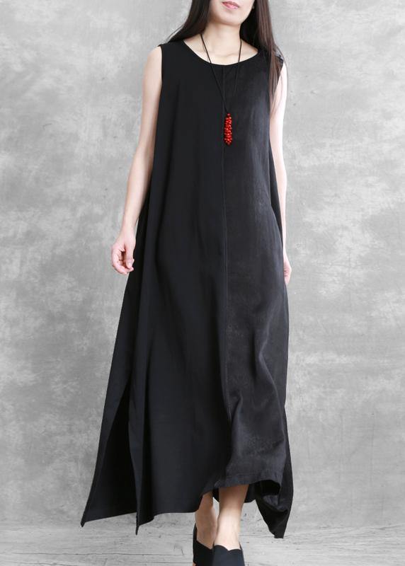 Organic Black Dresses O Neck Sleeveless Robes Summer Dress