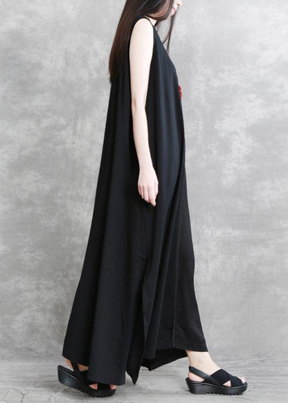 Organic Black Dresses O Neck Sleeveless Robes Summer Dress