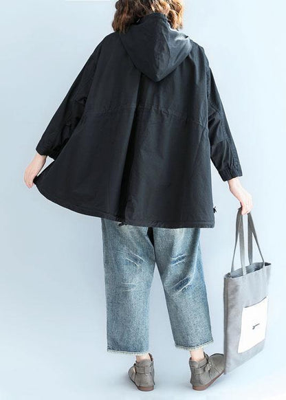 Organic Black Hooded Fine Clothes Sleeve Zippered Fall Short Coats