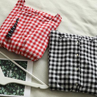 Organic Black Plaid Linen Cotton Quilting Clothes Square Collar Patchwork Cotton Summer Dress