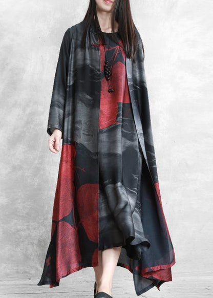 Organic Black Print Crane Dress Sewing Stand Chinese Button Cardigan