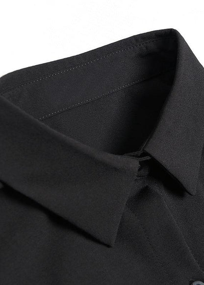 Organic Black Striped Cotton Clothes Lapel Button Art Dresses