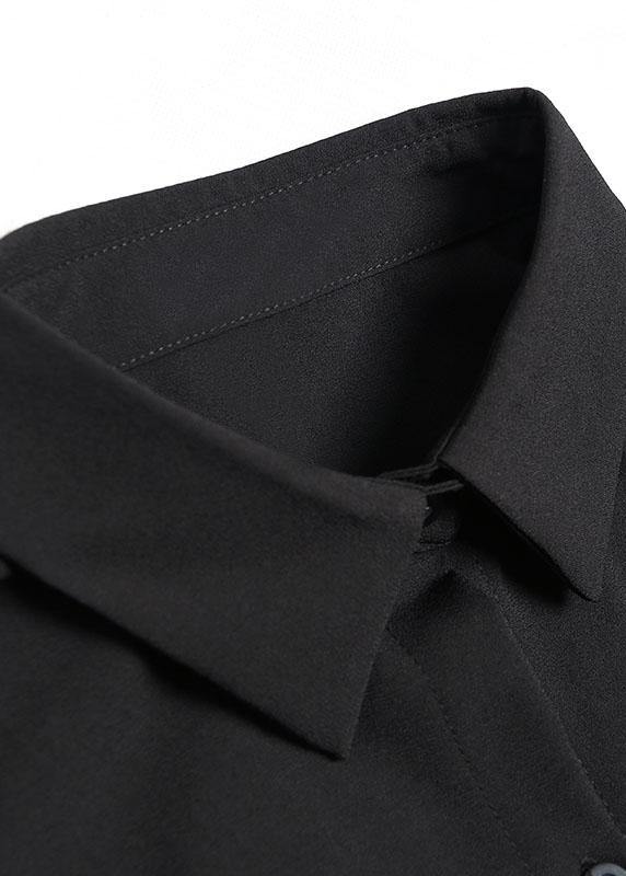 Organic Black Striped Cotton Clothes Lapel Button Art Dresses