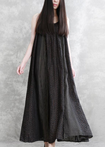 Organic Black Striped Quilting Dresses Spaghetti Strap Maxi Summer Dress