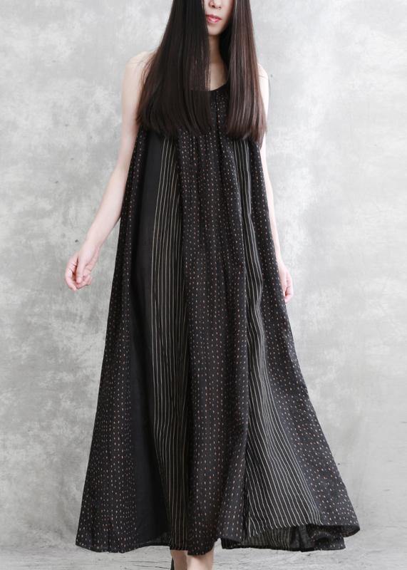 Organic Black Striped Quilting Dresses Spaghetti Strap Maxi Summer Dress