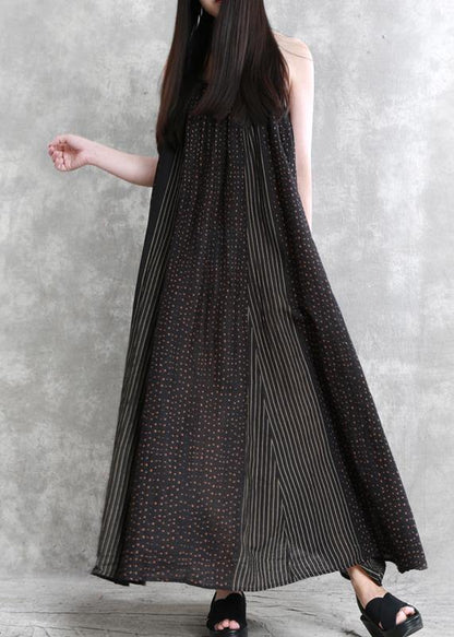 Organic Black Striped Quilting Dresses Spaghetti Strap Maxi Summer Dress