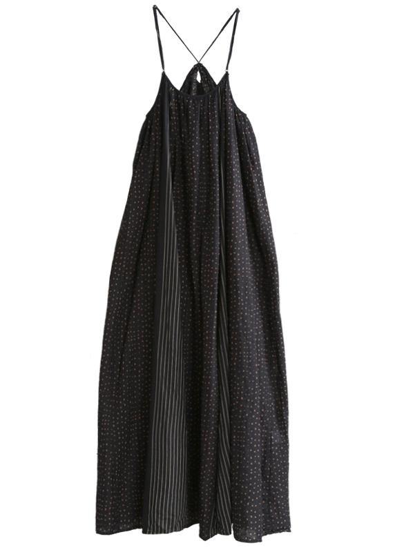 Organic Black Striped Quilting Dresses Spaghetti Strap Maxi Summer Dress