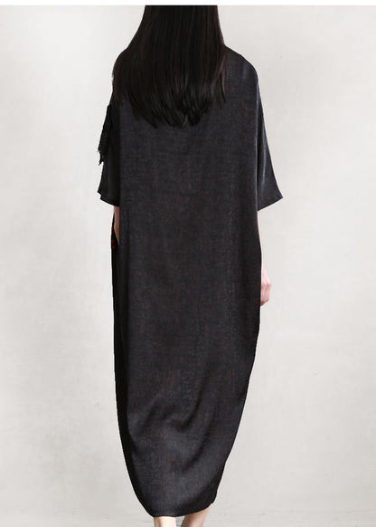 Organic Blackish Green Print Robes O Neck Patchwork Long Dresses