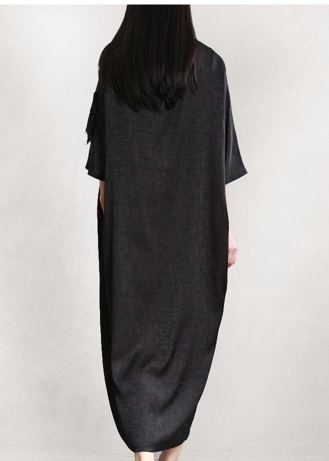 Organic Blackish Green Print Robes O Neck Patchwork Long Dresses
