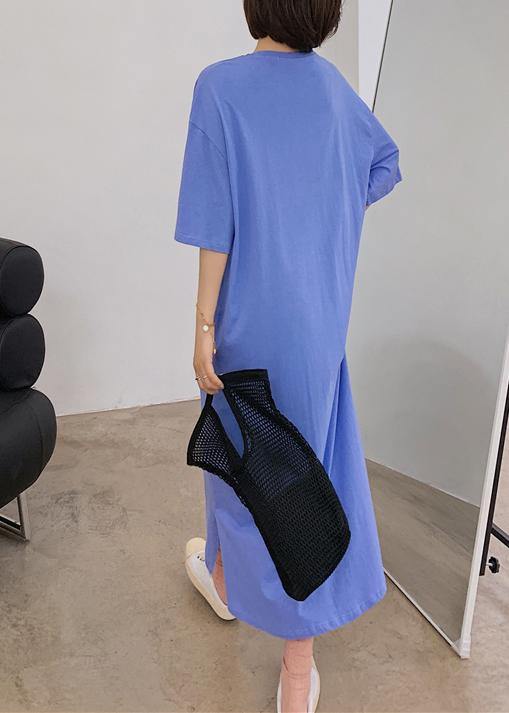 Organic Blue Letter Clothes for O Neck Cinched Robe Dress