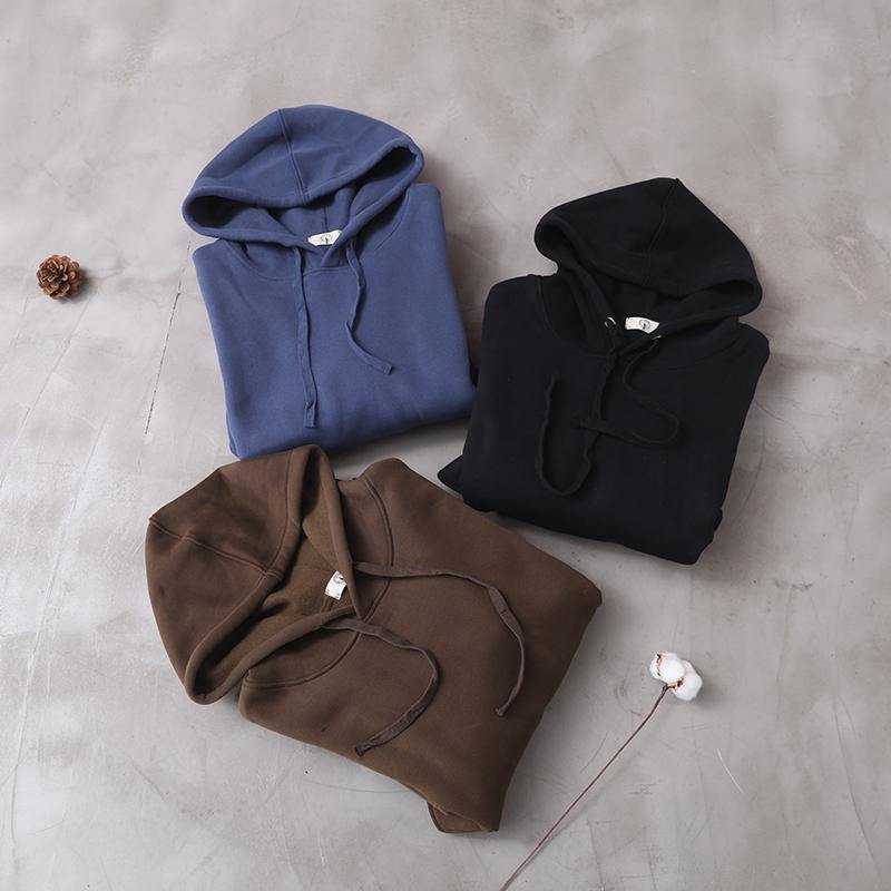 Organic Blue False Pockets Cotton Wardrobes Winter Long Hooded Dress