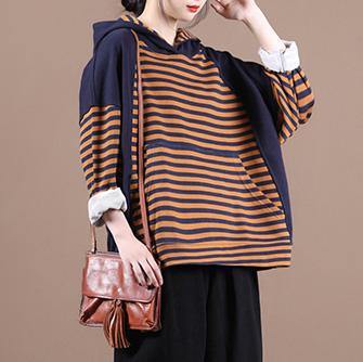 Organic chocolate striped top silhouette hooded patchwork silhouette blouses