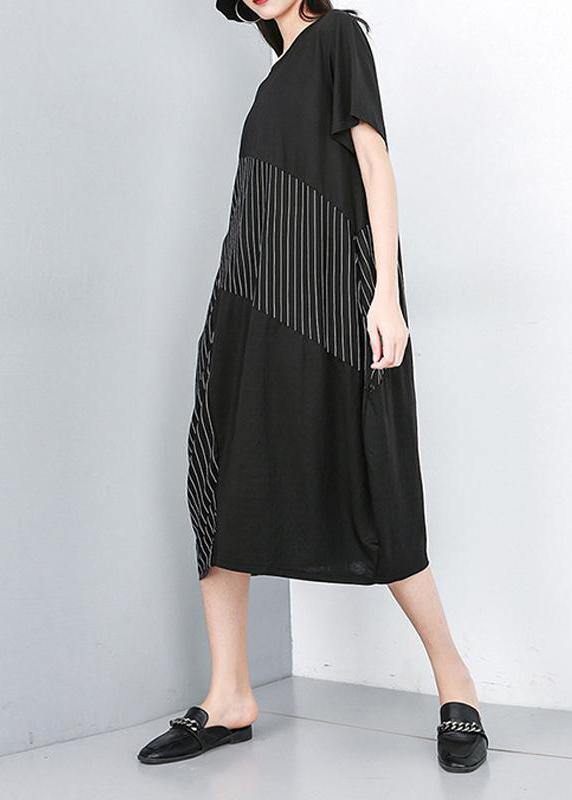 Organic Clothes Irregular Striped Round Neck Half Sleeve Dress