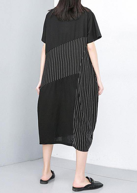 Organic Clothes Irregular Striped Round Neck Half Sleeve Dress
