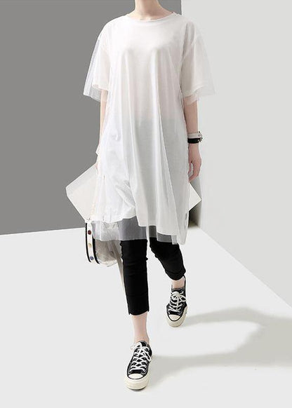 Organic Clothes Korea Summer Short Sleeve Patchwork Tulle Dress