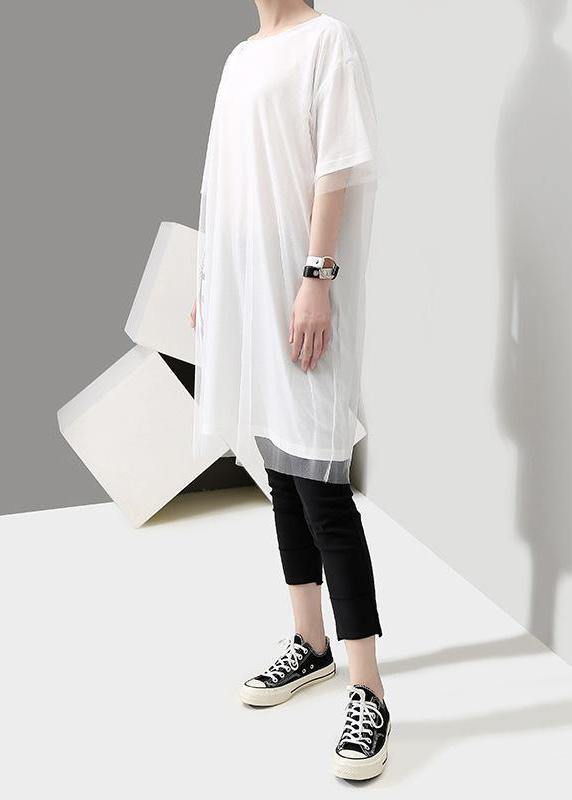 Organic Clothes Korea Summer Short Sleeve Patchwork Tulle Dress
