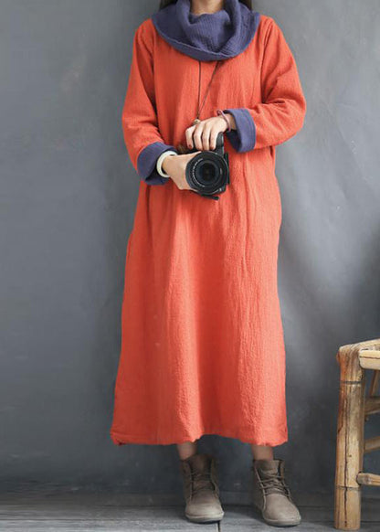 Organic Cotton Clothes Stitches Winter Sweet Cotton Turtleneck Pullover Loose Dress