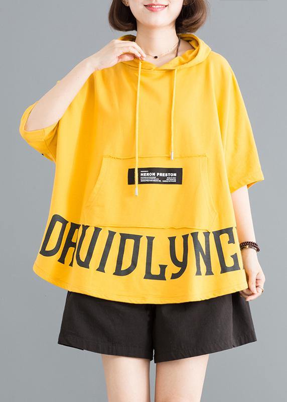 Organic Cotton Crane Tops Summer Hooded Half Sleeve Top