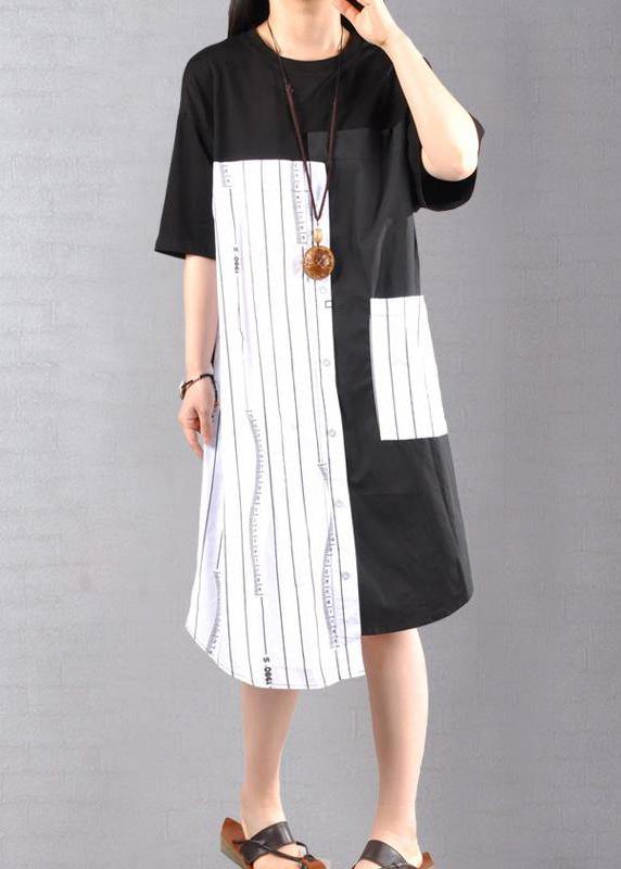 Organic Cotton Outfit Striped Spliced Irregular Half Sleeve Dress