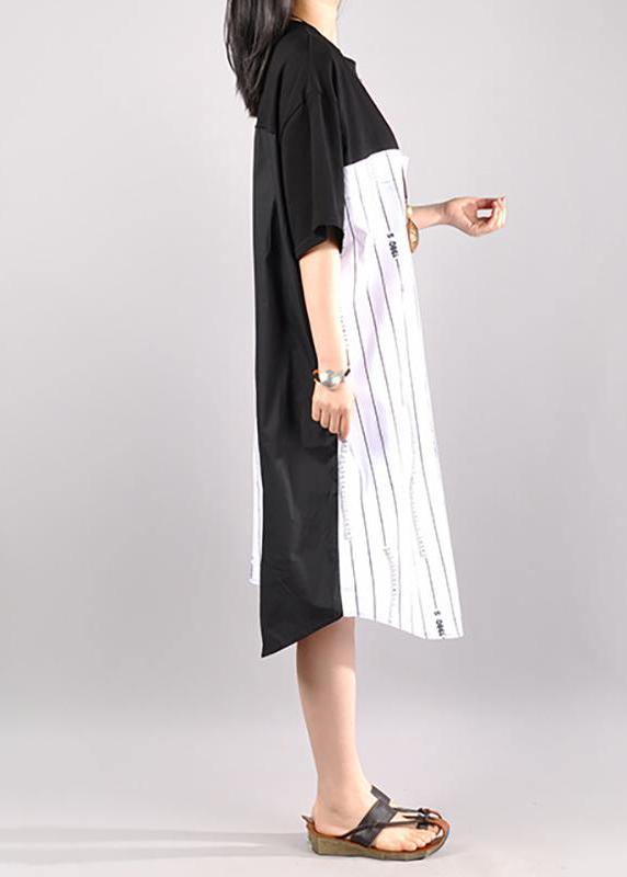 Organic Cotton Outfit Striped Spliced Irregular Half Sleeve Dress