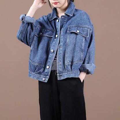 Organic Denim Blue Fine Maxi Coat Inspiration Lapel Fall Jackets