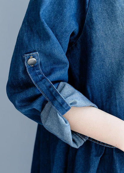 Organic Denim Blue Embroidery Fine Clothes for Wardrobes Striped Collar Fall Outwears