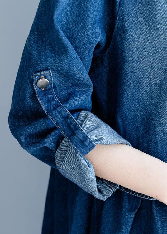 Organic Denim Blue Embroidery Fine Clothes for Wardrobes Striped Collar Fall Outwears