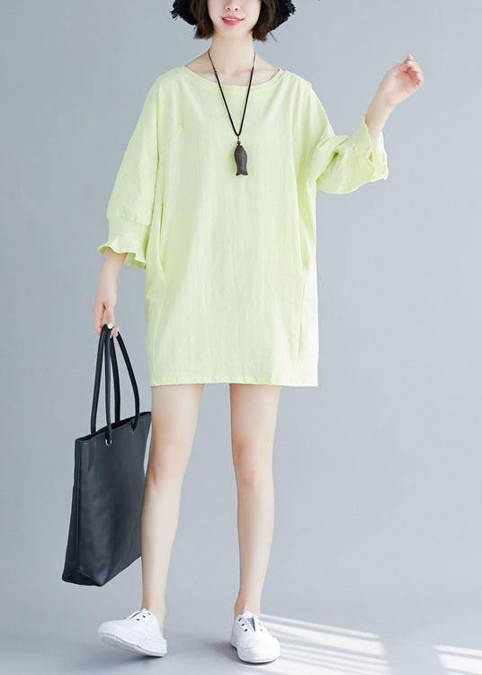 Organic Flare Sleeve Cotton Clothes Tunic Tops Light Yellow Dresses Summer