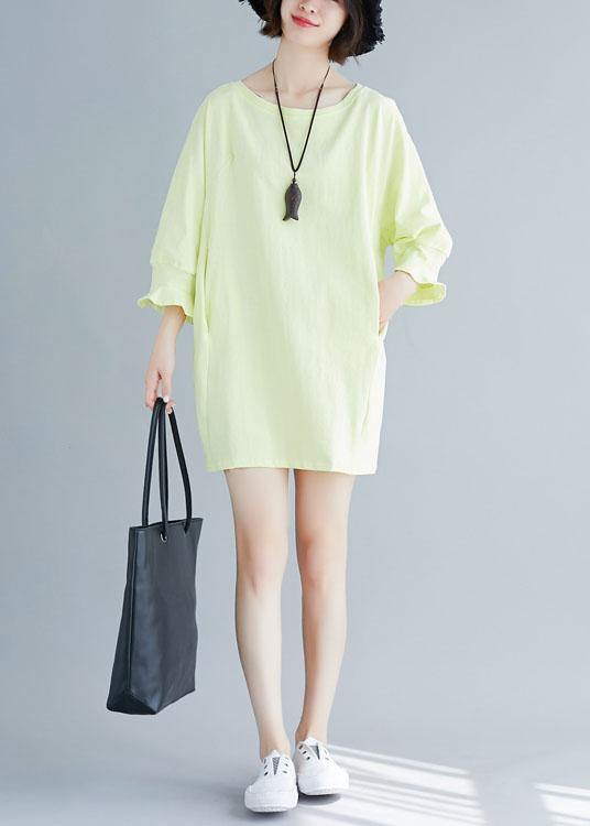 Organic Flare Sleeve Cotton Clothes Tunic Tops Light Yellow Dresses Summer