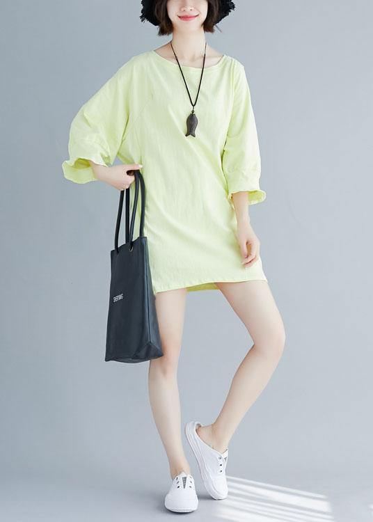 Organic Flare Sleeve Cotton Clothes Tunic Tops Light Yellow Dresses Summer