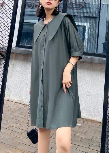Organic Gray Green Tunics Sailor Collar Dresses Summer Dresses