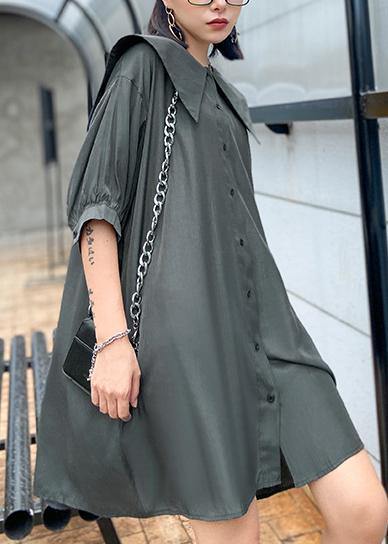 Organic Gray Green Tunics Sailor Collar Dresses Summer Dresses