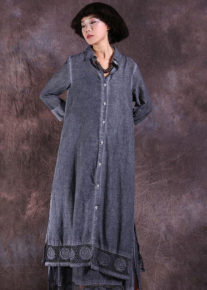 Organic Gray Long Sleeve Linen Cotton Clothes for Lace Hem Traveling Summer Cardigan