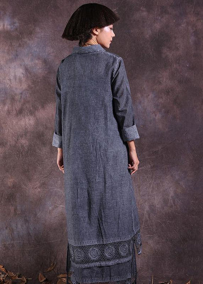 Organic Gray Long Sleeve Linen Cotton Clothes for Lace Hem Traveling Summer Cardigan