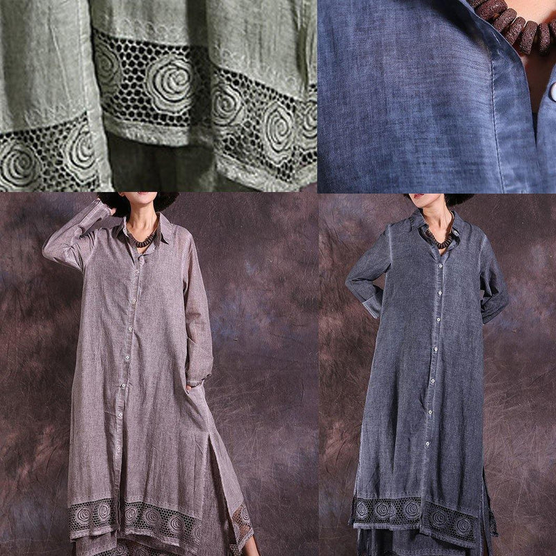 Organic Gray Long Sleeve Linen Cotton Clothes for Lace Hem Traveling Summer Cardigan