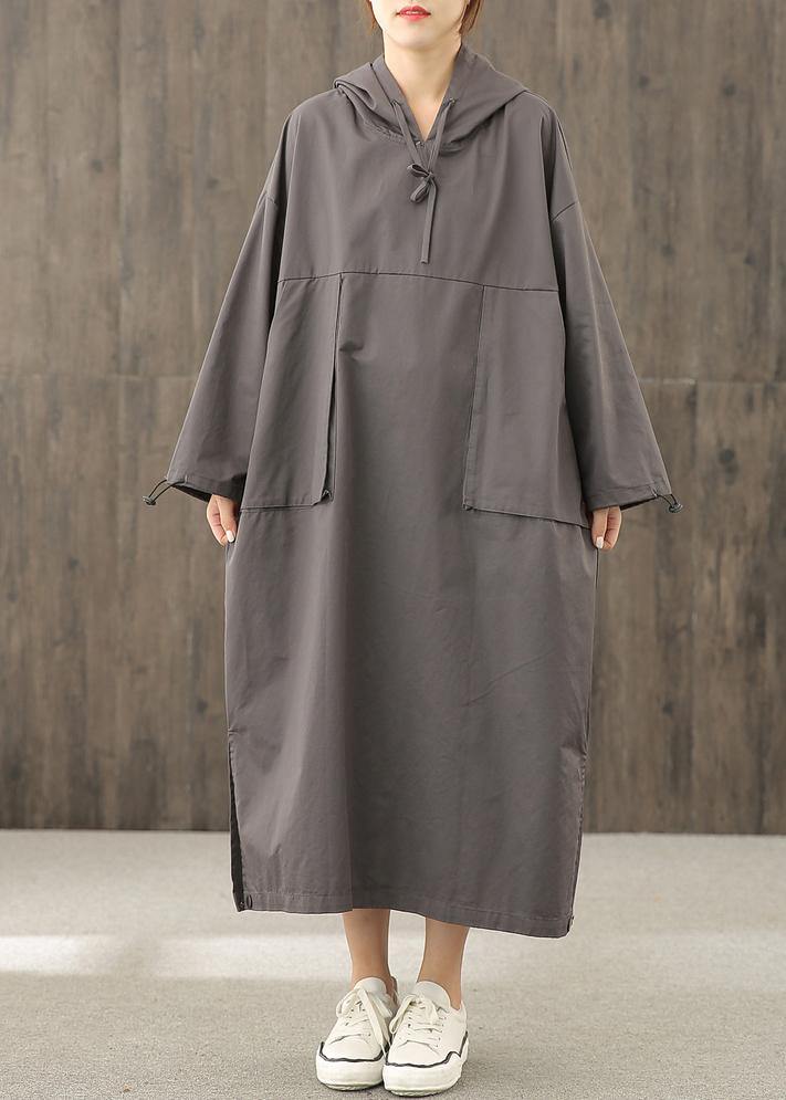 Organic Gray Tunics for Hooded Side Open Dress