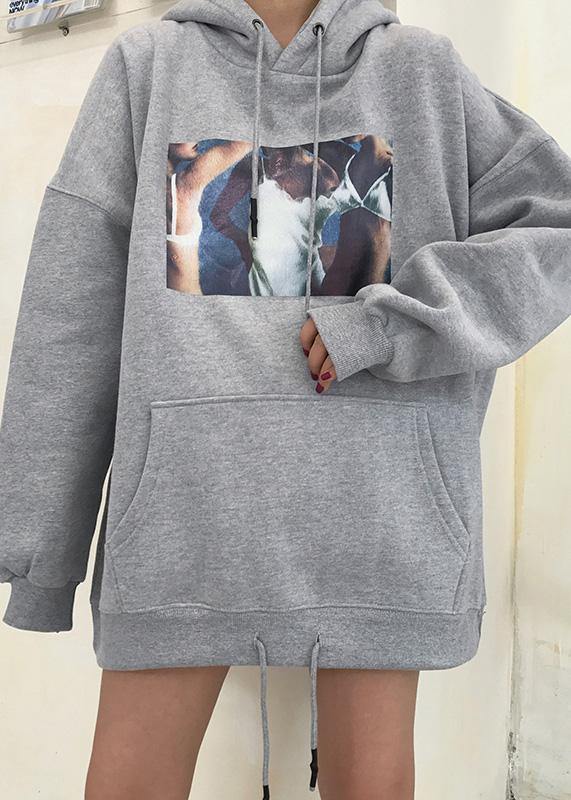 Organic Gray Winter Cotton Clothes Hooded Art Thick Tops