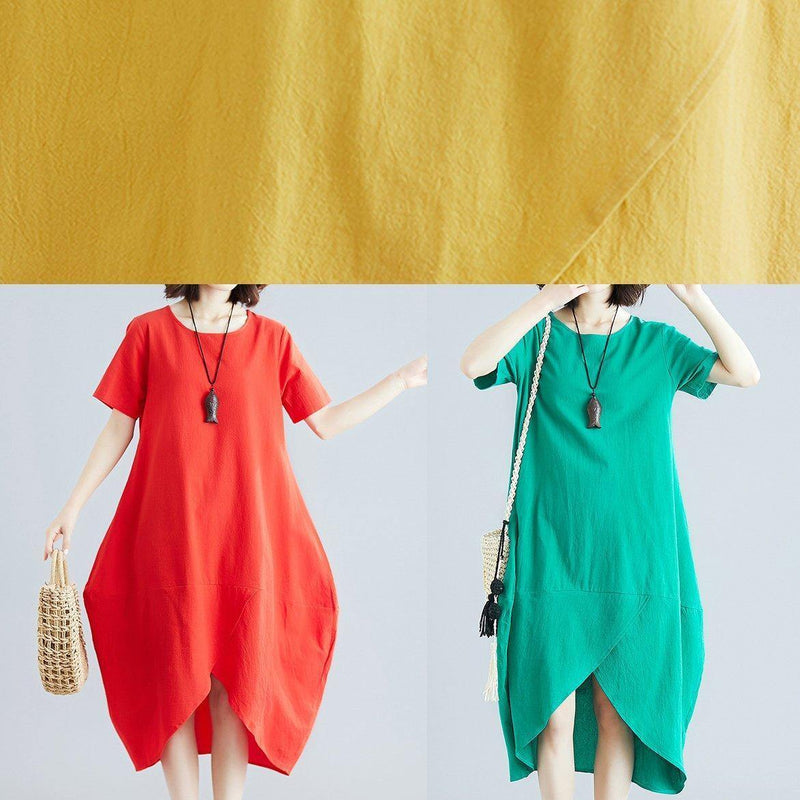 Organic Green Clothes O Neck Asymmetric Kaftan Summer Dresses