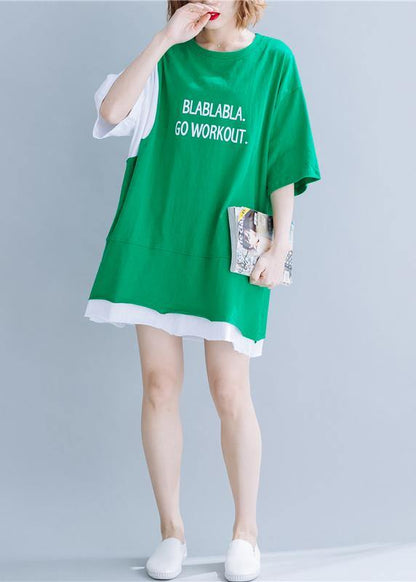 Organic Green Cotton Tops O Neck Half Sleeve Silhouette Summer Tops