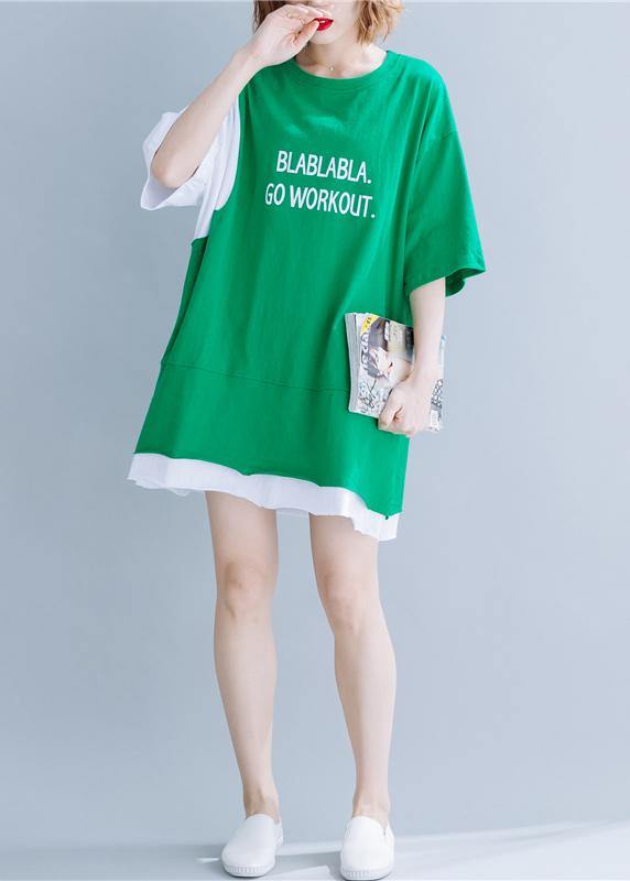 Organic Green Cotton Tops O Neck Half Sleeve Silhouette Summer Tops