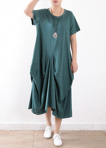 Organic Green Linen Cotton Clothes Organic Ideas O Neck Asymmetric Maxi Summer Dresses