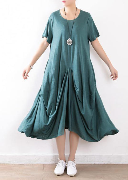 Organic Green Linen Cotton Clothes Organic Ideas O Neck Asymmetric Maxi Summer Dresses