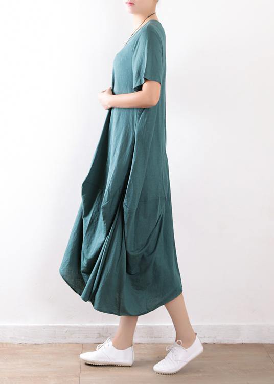 Organic Green Linen Cotton Clothes Organic Ideas O Neck Asymmetric Maxi Summer Dresses