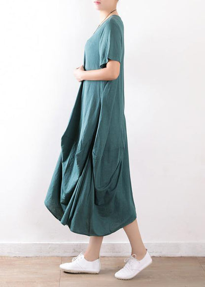 Organic Green Linen Cotton Clothes Organic Ideas O Neck Asymmetric Maxi Summer Dresses