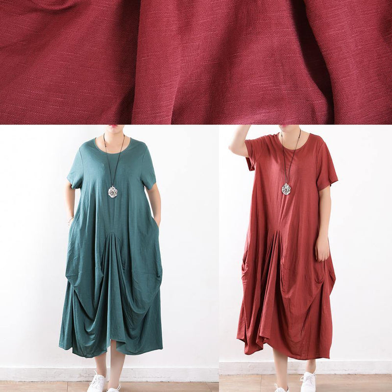 Organic Green Linen Cotton Clothes Organic Ideas O Neck Asymmetric Maxi Summer Dresses