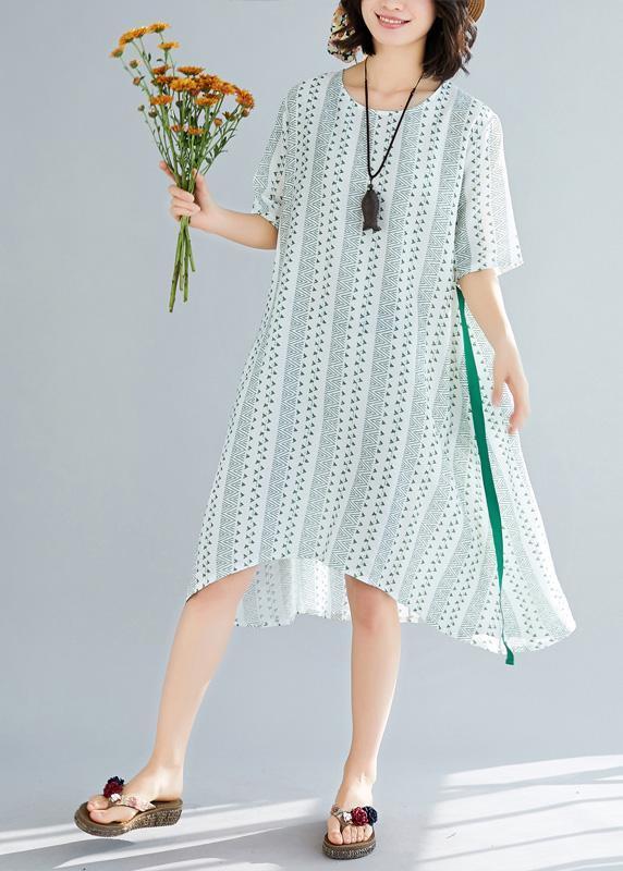 Organic Green Print Chiffon Wardrobes Tutorials O Neck Art Summer Dress